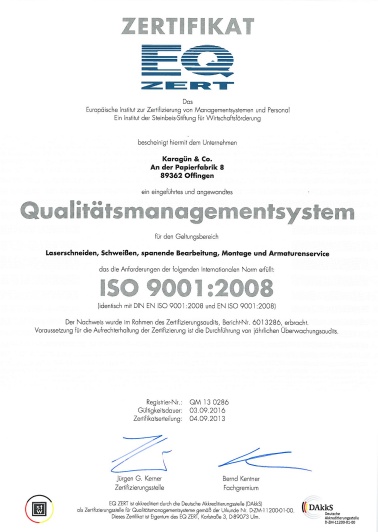 Zertifikat DIN EN ISO 9001:2008 Zertifikat DIN EN ISO 9001:2008